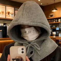 バラクラバ レディース ニット ネックウォーマー フード付きネックウォーマー フードウォーマースヌード マフラー ニット フード ニット帽 付け襟 つけ襟 おしゃれ 韓国ファッション ユニセックス qd1185