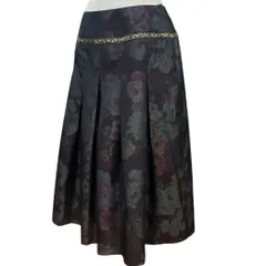 Leilian レリアン ひざ丈 フレア スカート 花柄 ボルド系 11号