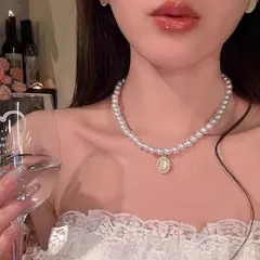 パール調ネックレス ワンポイント ゴールド