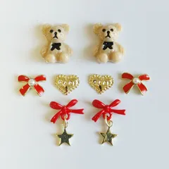 クリスマス限定⑨　ネイルパーツ　赤　ゴールド　くま　セット