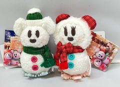 [신품·태그 첨부]SNOSNOW at American waterfront 2017 미키 미니 눈사람 인형 장난감 배지 스트랩 세트