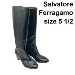●■ サルヴァトーレフェラガモ Salvatore Ferragamo ロングブーツ チャンキーヒール スケルトン 黒５1/2 D 約23cm前後 レディース S5X593