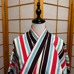 着物　水色　ピンク　紫　白　身丈162cm 小紋　ストライプ　レディース モダン 洗える着物