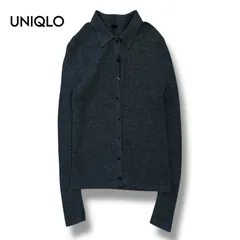 【UNIQLO】メリノリブポロカーディガン　　グレー　L