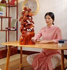 花の梨の木製の鳥と木の彫刻 置物 約30cm