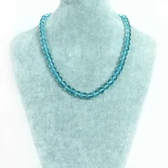 シンプルストーンネックレスクォーツ（染め）ライトブルー【丸玉】8mm【天然石ビーズパワーストーン】