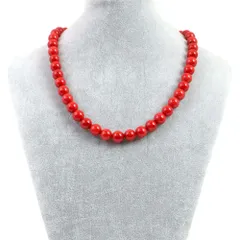 シンプルストーンネックレスコーラル（さんご・染め）赤色【丸玉】10mm【天然石ビーズパワーストーン】