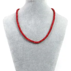 シンプルストーンネックレスコーラル（さんご・染め）赤色【ボタンカット】4×6mm【天然石ビーズパワーストーン】