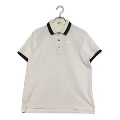 中古 メンズ ブラック＆ホワイト BLACK&WHITE 半袖ポロシャツ L 白 ホワイト ロゴ総柄 訳あり