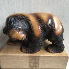 送料無料】北海道 木彫り 熊 置物 年代物 アンティーク レトロ 古物 手