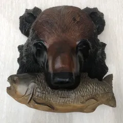 【送料無料】昭和時代 木彫り 熊 魚 一木造り 壁掛け アンティーク 年代物 レトロ 古物 民芸品 北海道 1245g