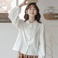 体型カバー 即購入OK 長袖 レディース シャツ 綿 春夏 トップス 通勤 ブラウス ゆったり 可愛い 前開き おしゃれ パフスリーブ おしゃれ オ