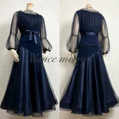新品　豪華　社交ダンス　ツーピース　セットアップ　紺　ネイビー　パーティ　ワルツ　ミニデモ　衣装　2055　トップス　スカート