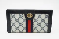 オールド グッチ ヴィンテージ 二つ折り 財布 ウォレット シェリーライン GGプラス  PVCキャンバス ネイビー GUCCI 4557h