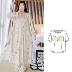 マタニティパジャマ 授乳対応 未使用 ロング丈 授乳服 パッド入り 授乳口付きパジャマ 長袖 前開き ポケットあり Vネック 薄手 ネグリジェ