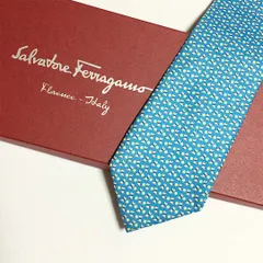 未使用級 サルヴァトーレフェラガモ Salvatore Ferragamo ネクタイ シルク100% ライトブルー アニマル柄 ドット 2511-388