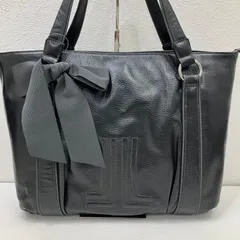 6753　LANVIN COLLECTION　ランバンコレクション　ランバン　トートバッグ　ハンドバッグ　黒　ブラック　リボン付き　肩がけ　レザー　型押しロゴ　日本製　A4対応　大容量