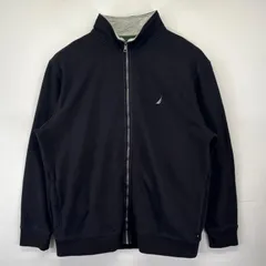 古着 ノーティカ NAUTICA スウェット 大きいサイズ トレーナー フルジップ ワンポイントロゴ刺繍 2XL  ブラック メンズ