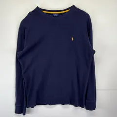 古着 ポロ・ラルフローレン POLO RALPH LAUREN 長袖Tシャツ 大きいサイズ サーマル クルーネック ワンポイントロゴ刺繍 ワッフル XL  ネイビー メンズ