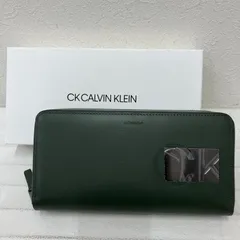 D9268　良品　Calvin Klein　カルバンクライン　長財布　ウォレット　レザー　カーキ系　グリーン シンプル　ロゴ　箱付き