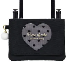 【ハート窓 ブラック MQB-BK】 移動ポケット ショルダー ポシェット 女の子 mini pocket ポケットポーチ 付けポケット クリップポケット クリップ 小学生 キッズ 子供 こども おしゃれ かわいい 肩紐 ひも付き