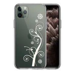 iPhone11pro ケース クリア フローラル つる模様 (ホワイト スマホケース 側面ソフト 背面ハード ハイブリッド