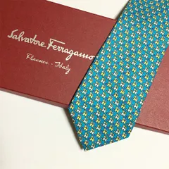 未使用級 サルヴァトーレフェラガモ Salvatore Ferragamo ネクタイ シルク100% ブルー系 アニマル柄 ネコ 2511-396