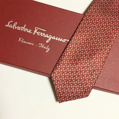 未使用級 サルヴァトーレフェラガモ Salvatore Ferragamo ネクタイ シルク100% レッド / グレー アニマル柄 2511-397