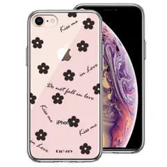iPhone7 iPhone8 ケース クリア フラワー ブラック スマホケース 側面ソフト 背面ハード ハイブリッド