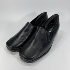 未使用に近い◯ Figurino フィグリーノ パンプス ウェッジソール サイドゴア スクエアトゥ スリッポン ブラック 24EEE 黒