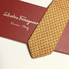 未使用級 サルヴァトーレフェラガモ Salvatore Ferragamo ネクタイ シルク100% オレンジ アニマル柄 ラビット 2511-399