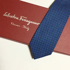 未使用級 サルヴァトーレフェラガモ Salvatore Ferragamo ネクタイ シルク100% ブルー ガンチーニ柄 2511-406