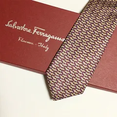 未使用級 サルヴァトーレフェラガモ Salvatore Ferragamo ネクタイ シルク100% パープル系 アニマル柄 2511-407