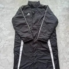 アディダス ロングベンチコート Lサイズ 黒 スリーストライプ 中綿 防寒