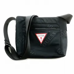 ゲス GUESS ショルダーバッグ クロスボディ ナイロン 総柄 ロゴ 黒 ブラック 白 ホワイト 赤 レッド /MP ■GY11