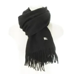 バーバリーブラックレーベル BURBERRY BLACK LABEL マフラー フリンジ ニット カシミヤ ロゴ刺繍 黒 ブラック /MN3 ■GY18のサムネイル
