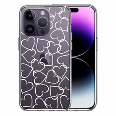 iPhone14Pro ケース クリアハート ホワイト スマホケース 側面ソフト 背面ハード ハイブリッド