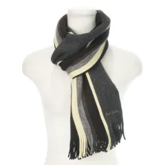 ポールスミス PAUL SMITH マフラー フリンジ ウール マルチストライプ 黒 ブラック /MN13 ■GY03