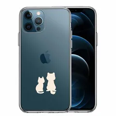 iPhone12Pro ケース クリア わんこ にゃんこ ほっこり お月見 白 スマホケース 側面ソフト 背面ハード ハイブリッド