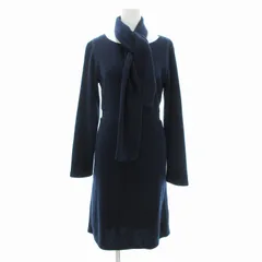 カージュ Khaju タグ付き ワンピース ひざ丈 長袖 ストール付 メルトン F 紺 ネイビー /JS ■GY39