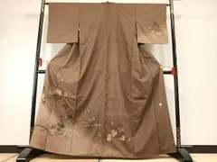 平和屋着物●訪問着　紬地　作家物　草花文　金彩　正絹　逸品　AABD8634fy