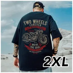 【ブラック】アメカジ バイクTシャツ オーバーサイズ シンプル プリント 2XL