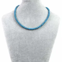 シンプルストーンネックレスフェイクターコイズ(人工石 ブルー)【丸玉】6mm【天然石ビーズパワーストーン】
