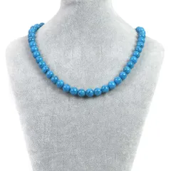 シンプルストーンネックレスフェイクターコイズ(人工石 ブルー)【丸玉】10mm【天然石ビーズパワーストーン】