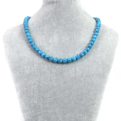 シンプルストーンネックレスフェイクターコイズ(人工石 ブルー)【丸玉】8mm【天然石ビーズパワーストーン】