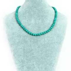 シンプルストーンネックレスハウライト マグネサイト ターコイズ(染め グリーン)【丸玉】6mm【天然石ビーズパワーストーン】