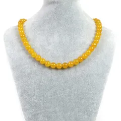 シンプルストーンネックレスカラージェード(イエロー・染め)【丸玉】10mm【天然石ビーズパワーストーン】
