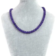 シンプルストーンネックレスカラージェード(パープル・染め)【丸玉】8mm【天然石ビーズパワーストーン】