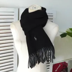 ラルフローレン スモールポニー ロゴ ダブルフェイス ウール マフラー ブラック / グレー