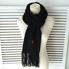 ポロ ラルフローレン カシミヤ混紡 ケーブル編み スモールポニー ロゴ マフラー ブラック